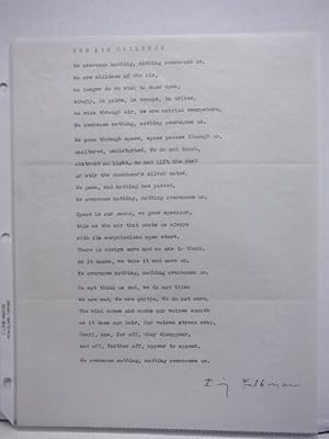 Signed typed poem of Irving Feldman.