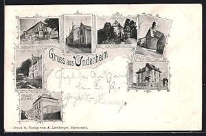Bild des Verkufers fr Ansichtskarte Undenheim, Kronen-Apotheke, Schule, Krieger-Denkmal, Evangelische Kirche zum Verkauf von Bartko-Reher