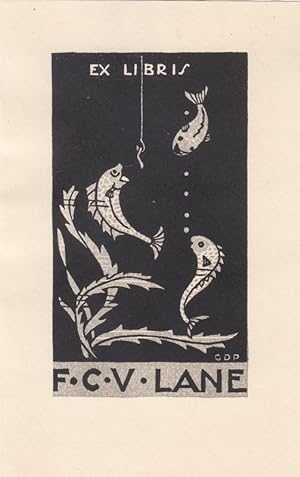 Seller image for Ex Libris F. C. V. Lane. Drei Fische und Angelhaken. for sale by Antiquariat  Braun