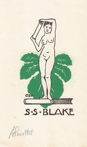 Seller image for S. S. Blake. Auf Buch stehender Frauenakt mit Buch, dahinter Ahornblatt. for sale by Antiquariat  Braun