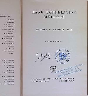 Immagine del venditore per Rank correlation Methods. venduto da books4less (Versandantiquariat Petra Gros GmbH & Co. KG)