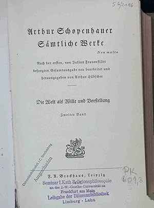 Imagen del vendedor de Smtliche Werke - ZWEITER BAND: Die Welt als Wille und Vorstellung. a la venta por books4less (Versandantiquariat Petra Gros GmbH & Co. KG)