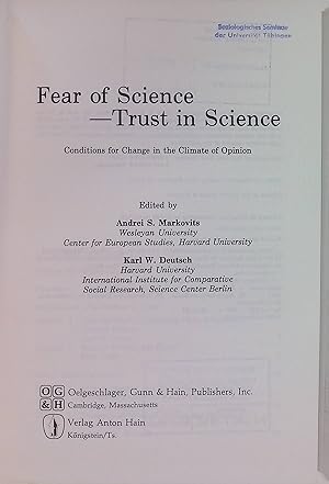 Immagine del venditore per Fear of Science, Trust in Science: Conditions for Change in the Climate of Opinion venduto da books4less (Versandantiquariat Petra Gros GmbH & Co. KG)