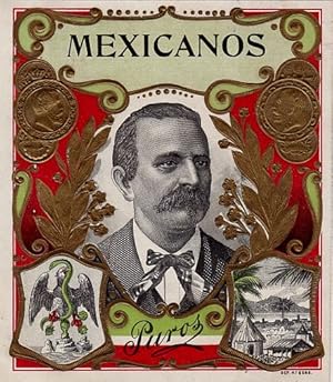 Mexicanos Puros. Farbige Lithographie mit Goldprägung.