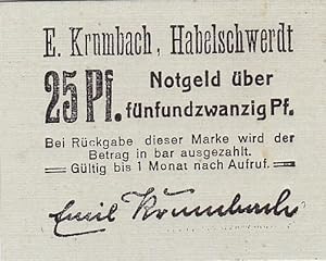 Notgeld von Emil Krumbach (Maurermeister, Baugeschäft und Sägewerk), über 25 Pf.