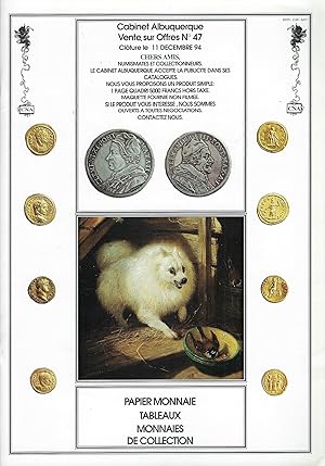 Image du vendeur pour Cabinet Numismatique Albuquerque. Vente sur Offres n47, 11 dcembre 1994. Monnaies de collection. Papier monnaie. Tableaux mis en vente par Librairie Archaion