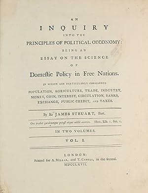 Bild des Verkufers fr An inquiry into the principles of political oeconomy: being an essay on the science of domestic policy in free nations. zum Verkauf von Milestones of Science Books