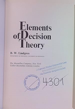 Imagen del vendedor de Elements of Decision Theory. a la venta por books4less (Versandantiquariat Petra Gros GmbH & Co. KG)