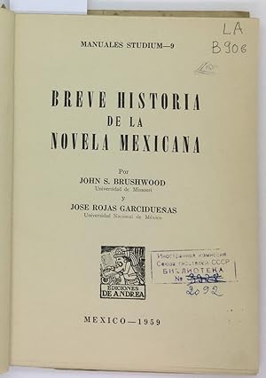 Seller image for Breve historia de la novela mexicana, John Stubbs Brushwood, Jose Rojas Garciduenas for sale by biblioaxes