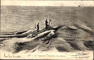 Ansichtskarte / Postkarte Französisches U Boot, Le Gymnote, torpilleur sous marin, Seeleute an Deck