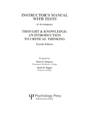 Immagine del venditore per Thought & Knowledge : An Introduction to Critical Thinking: Instructor's Manual with Tests venduto da GreatBookPricesUK
