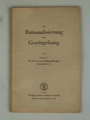 Seller image for Zur Rationalisierung der Gesetzgebung. for sale by Antiquariat Dorner