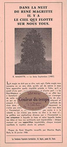 DANS LA NUIT DE RENE MAGRITTE IL Y A LE CIEL QUI FLOTTE SUR NOUS TOUS