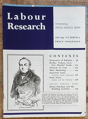 Bild des Verkufers fr Labour Research July 1954 / Pakistan: Economics / Profits: (I) Vickers: the old Five Hundredth, (ii) I.C.I. / Outlook For Coal / Meat Marketing / Labour and Air Pollution/ Social Service News - House Purchase and the Building Societies (SL#94) zum Verkauf von Shore Books