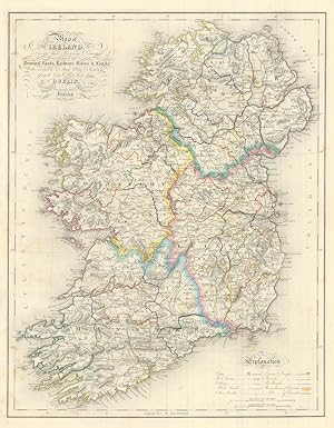 Map of Ireland, divided into provinces and counties, shewing the principal roads, railways, river...