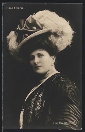 Ansichtskarte Schauspielerin Rosa Ethofer im Portrait mit Hut