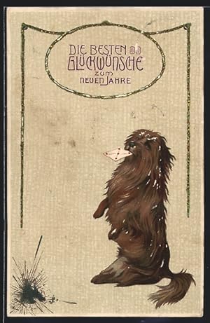 Bild des Verkufers fr Ansichtskarte Kleiner Hund mit Brief, Neujahrsgruss zum Verkauf von Bartko-Reher