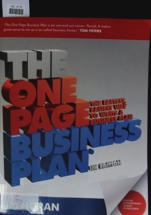 Bild des Verkufers fr The one page business plan : start with a vision, build a company! zum Verkauf von Antiquariat Bookfarm