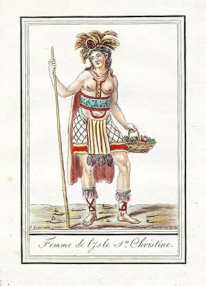 "Femme de l'Isle Ste Christine" - Marquesas Islands French Polynesia Tracht Trachten costume / na...