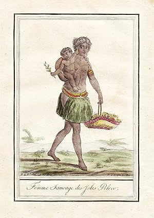 "Femme Sauvage des Isles Pelew" - Beluu er a Belau Palau Pacific Tracht Trachten costume engraving