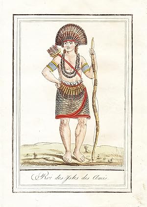 "Roi des Isles des Amis" - Tonga König king Pacific Tracht Trachten costume engraving