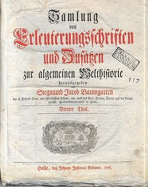 Imagen del vendedor de Samlung von Erleuterungsschriften und Zustzen zur algemeinen Welthistorie ( Vierter Theil) a la venta por Antiquariat Christian Wulff