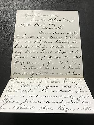 RARE 1877 House of Representatives letter NY Congressman Andrew Williams