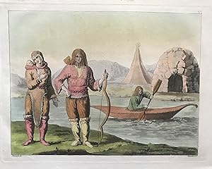 c1827 ESKIMOS of NE HUDSON BAY colored aquatint