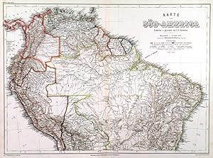 KARTE VON SÜD-AMERIKA. Large double page map of northern South America.