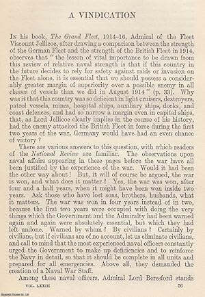 Imagen del vendedor de A Vindication. The Grand Fleet. The creation of a Naval War Staff. By L. Cope Cornford. An original article from The National Review, 1919. a la venta por Cosmo Books