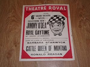 Immagine del venditore per Theatre Royal Dublin 4th September., 1955 Poster featuring Jimmy O'Dea on stage in Royal Gaytime by Harry O'Donovan and Barbara Stanwyck and Ronald Reagan in Catle Queen of Montana on Screen. venduto da Dublin Bookbrowsers