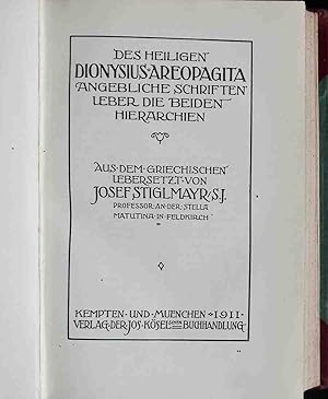 Bild des Verkufers fr Bibliothek der Kirchenvter - BAND 2: Des heiligen Dionysius, Areopagita angebliche Schriften leber die beiden Hierarchien. zum Verkauf von books4less (Versandantiquariat Petra Gros GmbH & Co. KG)