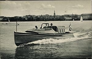 Ansichtskarte / Postkarte Schnelles Verkehrs-Motorboot mit Kajüte und gedecktem Motorraum, Hanoma...