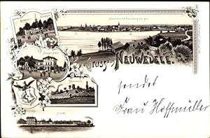 Litho Drawno Neuwedell Pommern, Haepp's Hotel, Bahnhof, Rathaus, Wappen, Ziegenberg