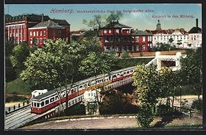 Ansichtskarte Hamburg-Neustadt, Hochbahnbrücke über die Helgoländer Allee, Einfahrt in den Elbber...