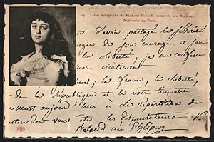 Imagen del vendedor de Ansichtskarte Paris, Lettre autographe de Madame Roland conserve aux Archives Nationales de Paris, franzsische Revolution a la venta por Bartko-Reher