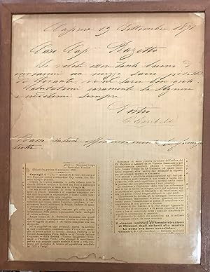 2 lettere autografe di Giuseppe Garibaldi e una grande fotografia di Garibaldini.