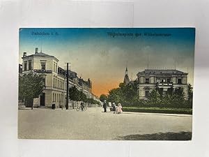 Postkarte Hainichen in Sachsen Wilhelmsplatz mit Wilhelmsstrasse