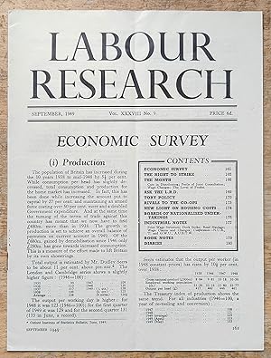 Imagen del vendedor de Labour Research September 1949 / Economic Survey / The Right To Strike / Tory Policy / Rivals to the Co-ops / New Light On Housing Costs / Nationalised Undertakings a la venta por Shore Books