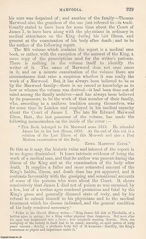 Immagine del venditore per Marvodia: Being an Account of The Last Illness of James I, and of The Post Mortem Examination of his Body; to which are Appended some Notes of The Marwoods and of their Descendants. An original article from The Genealogist, 1885. venduto da Cosmo Books