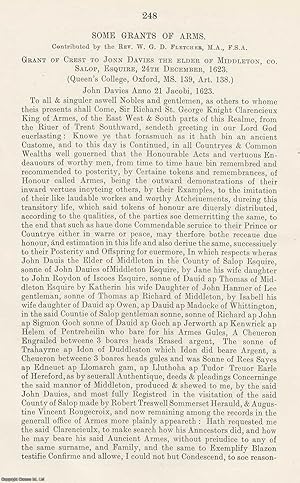 Image du vendeur pour Grant of Crest to John Davies the Elder of Middleton, Shropshire, 24th December 1623. An original article from The Genealogist, 1922. mis en vente par Cosmo Books