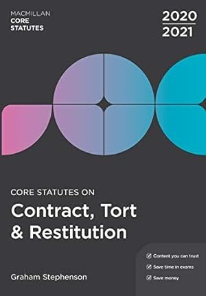 Immagine del venditore per Core Statutes on Contract, Tort & Restitution 2020-21 (Macmillan Core Statutes) venduto da WeBuyBooks