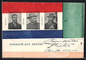 Ansichtskarte Honneur aux Braves, Dewet, Botha, Delarey, Burenkrieg