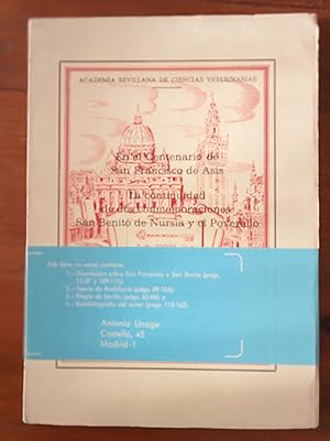 Imagen del vendedor de EN EL CENTENARIO DE SAN FRANCISCO DE ASS. LA CONTINUIDAD DE DOS CONMEMORACIONES: SAN BENITO DE NURSIA Y EL POVERELLO. Discurso a la venta por Itziar Arranz Libros & Dribaslibros