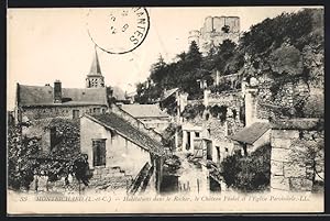 Carte postale Montrichard, Habitations dans le rocher, le Chateau