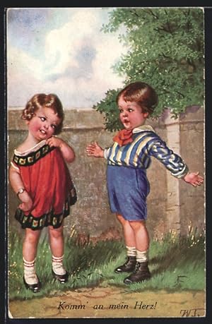 Bild des Verkufers fr Knstler-Ansichtskarte Wally Fialkowska: Komm an mein Herz!, Junge streckt die Arme aus zum Verkauf von Bartko-Reher