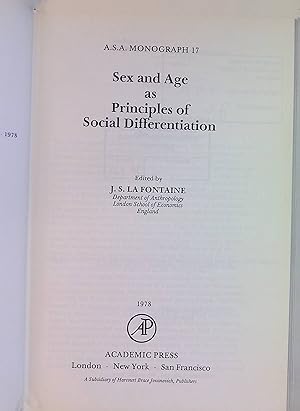 Seller image for Sex and Age As Principles of Social Differentiation ASA Monograph 17 for sale by books4less (Versandantiquariat Petra Gros GmbH & Co. KG)