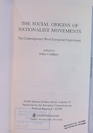 Seller image for The Social Origins of Nationalist Movements: The Contemporary West European Experience; Sage Modern Politics Series; Volume 31; for sale by books4less (Versandantiquariat Petra Gros GmbH & Co. KG)