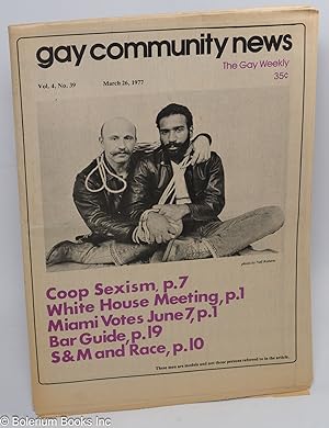 Bild des Verkufers fr GCN - Gay Community News: the gay weekly; vol. 4, #39, Mar. 26, 1977: Coop Sexism, Miami Votes zum Verkauf von Bolerium Books Inc.