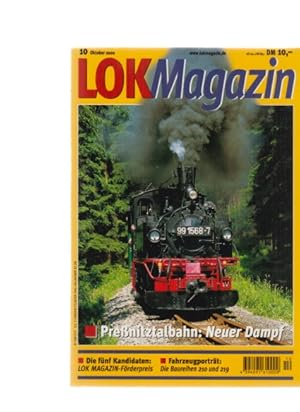 Seller image for Prenitztalbahn: Neuer Dampf / Fahrzeugportrt: Die Baureihen 210 und 219 / Menschen und Maschinen: Der Eisenbahnmaler Julius C. Turner . (u.a.) / In: Lok Magazin. Nr. 10 / Oktober 2000. for sale by Fundus-Online GbR Borkert Schwarz Zerfa